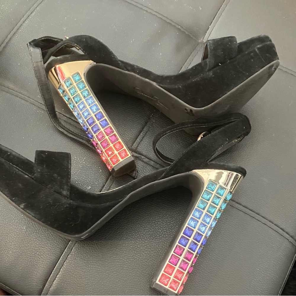 Black Platform Heels with Multicolor Accents